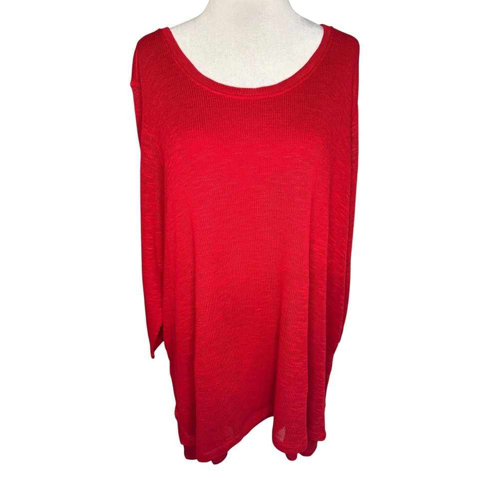 Chelsea & Theodore Red Knit Tunic Top 3X Woman Long Sleeve Oversized NWT